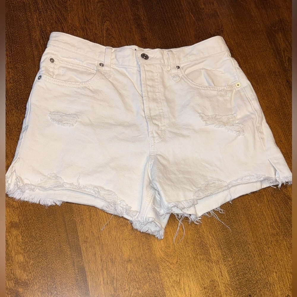 We The Free Off-White Distressed Jean Shorts
